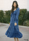 Blue Boho Midi Dress with Sleeves